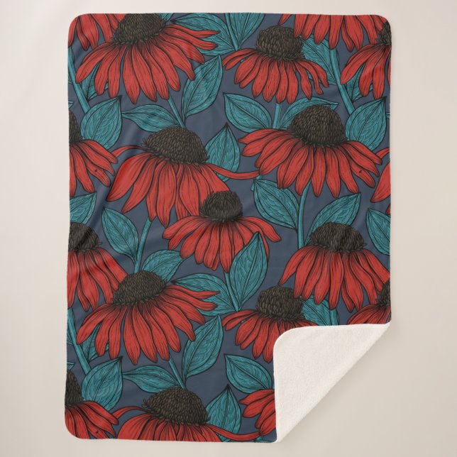 Red coneflowers sherpa blanket (Front)