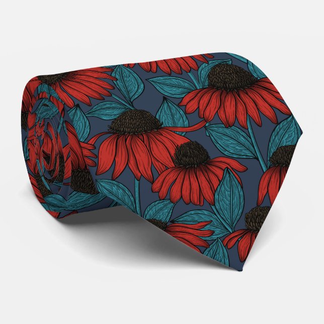 Red coneflowers tie (Rolled)