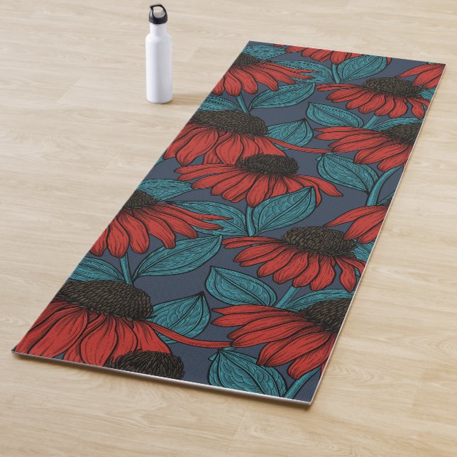 Red coneflowers yoga mat (In Situ)