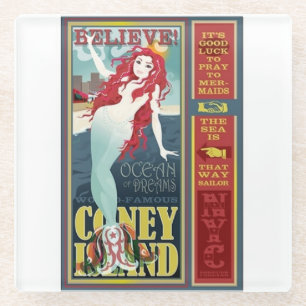 red coney island mermaid glass coaster