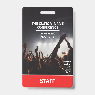 Red Conference Staff Access Pass QR Code Custom ID Badge