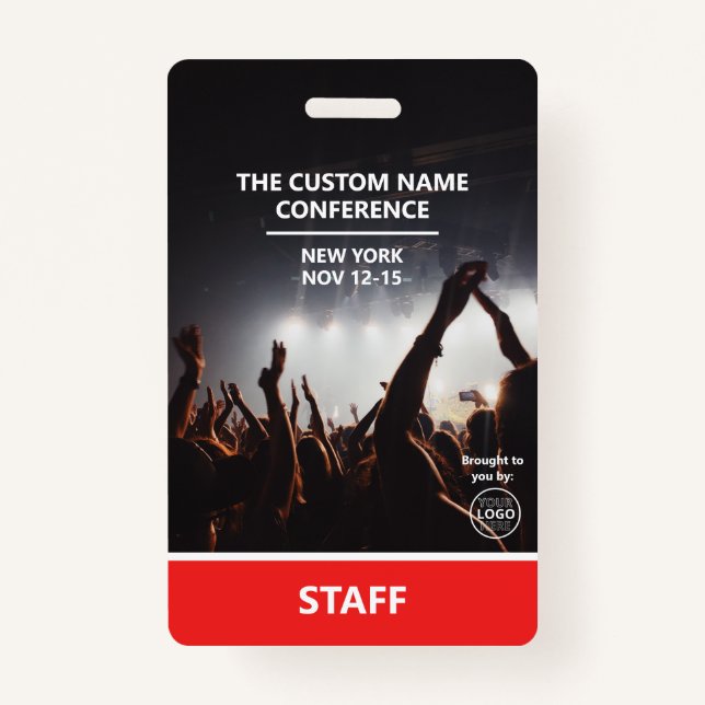 Red Conference Staff Access Pass QR Code Custom ID Badge (Front)