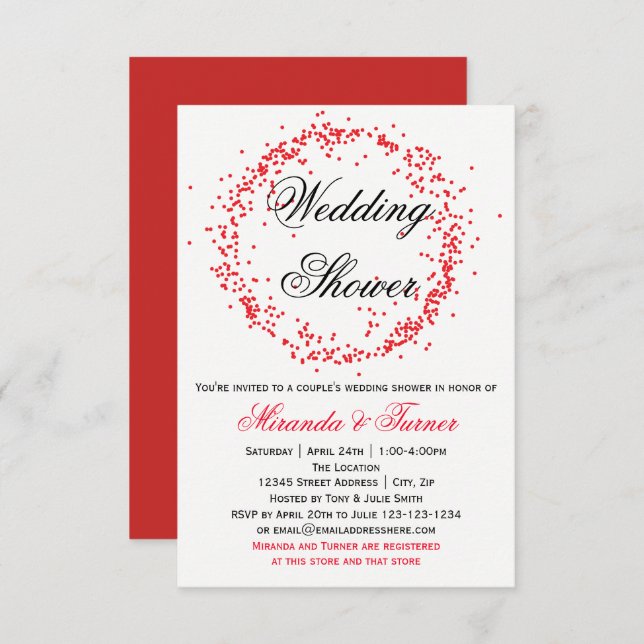 Red Confetti-3X5Couple's Wedding Shower Invitation (Front/Back)
