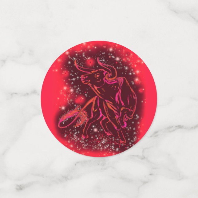 Red Confetti Bull Running At Starry Night (Small Front)