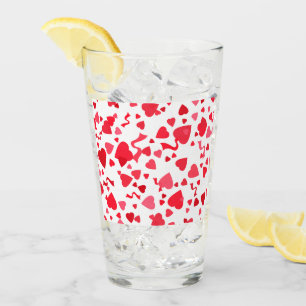 Red Confetti Hearts  Glass