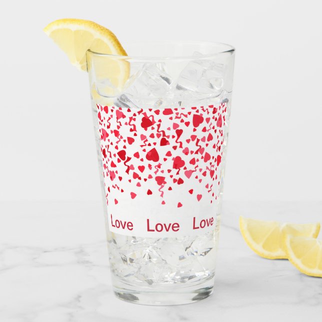 Red Confetti Hearts Love Valentine's Day  Glass (Front Ice)