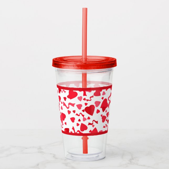 Red Confetti Hearts Pattern Acrylic Tumbler (Front)