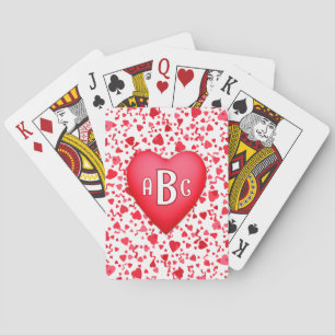 Red Confetti Hearts Personalised Initials Playing Cards