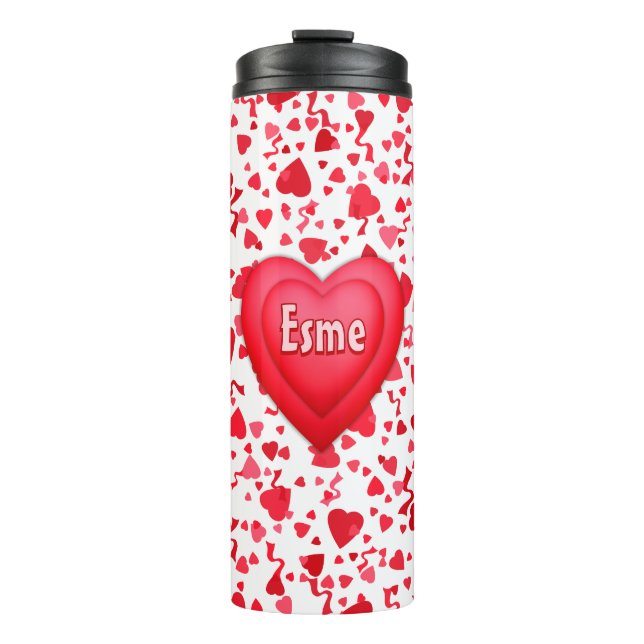Red Confetti Hearts Personalised Thermal Tumbler (Front)