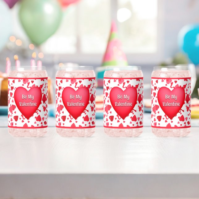 Red Confetti Hearts Personalised Valentine Can Glass (Insitu (Birthday))