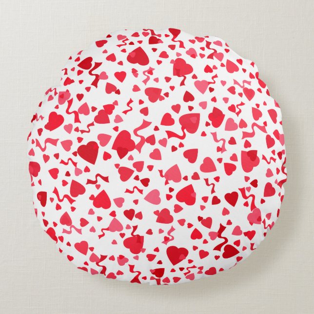 Red Confetti Hearts  Round Cushion (Front)