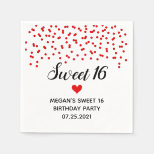 Red Confetti Sweet 16 Birthday Napkin