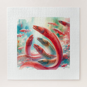 Red Conger Eels 060624AREF105 - Watercolor Jigsaw Puzzle