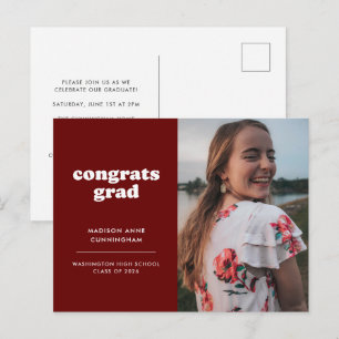 Red Congrats Grad Photo Graduation Invitation Postcard