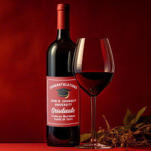 Red Congratulations Graduate 2025 Graduation Party Wine Label