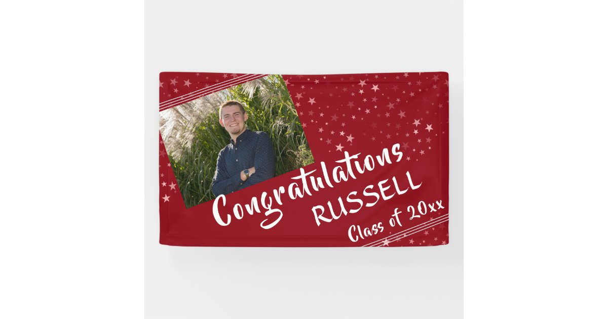 Red Congratulations Photo Stars Graduation Banner | Zazzle