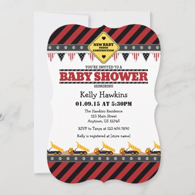 Red Construction Baby Shower Invitation (Front)