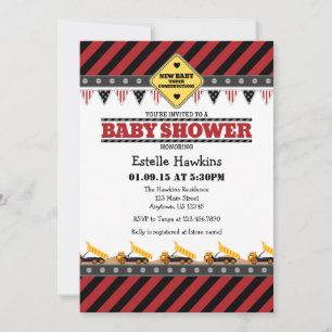 Red Construction Baby Shower Invitation