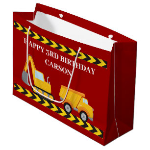 Red Construction Truck Boys Custom Kids Birthday Large Gift Bag