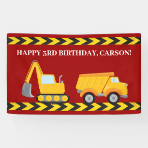 Red Construction Truck Custom Boys Birthday Party Banner