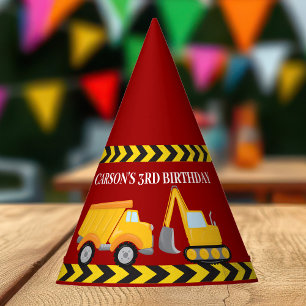 Red Construction Vehicle Custom Boys Birthday Party Hat