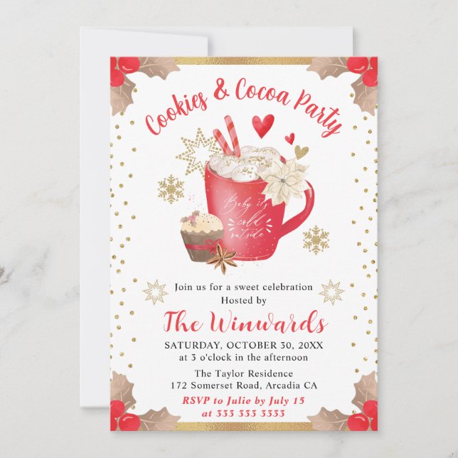 Red Cookies and Cocoa Party Winter Invitation (Front)