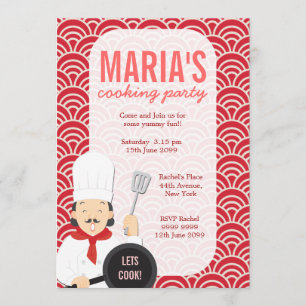 Red Cooking Chef Kitchen Party Invite