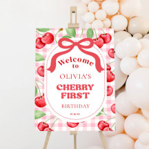 Red Coquette Bow Cherry First Birthday Party