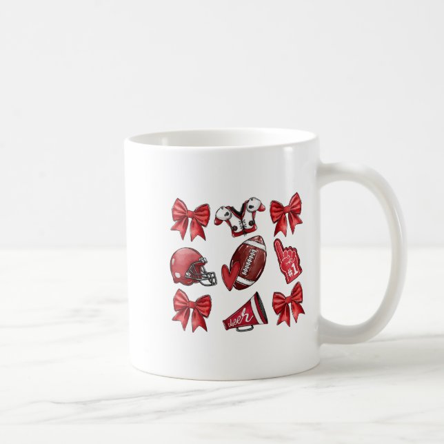 Red Coquette Bow Football Game Day Women Girls Kid Coffee Mug (Right)