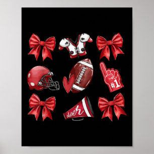 Red Coquette Bow Football Game Day Women Girls Kid Poster