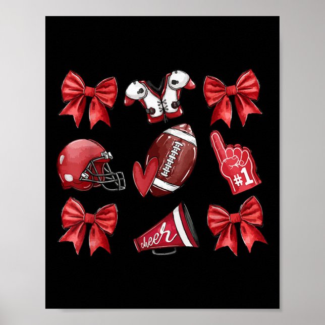 Red Coquette Bow Football Game Day Women Girls Kid Poster (Front)
