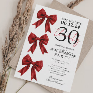 Red Coquette Bow Save Date 30th Birthday Party Invitation