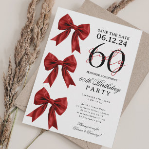 Red Coquette Bow Save Date 60th Birthday Party Invitation