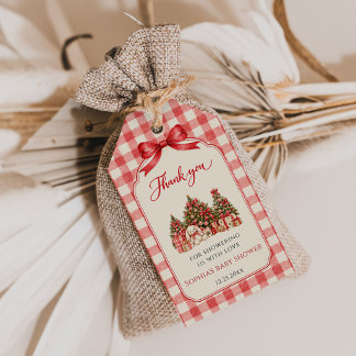Red Coquette Bow Script Christmas Tree Party Gift Tags