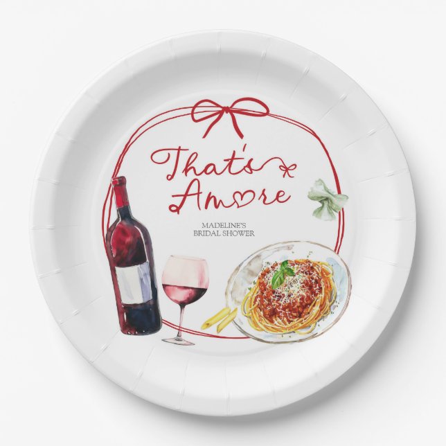 Red Coquette Bow That's Amore Paper Plate (Front)
