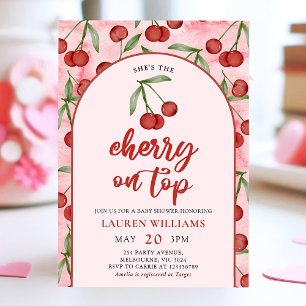 Red Coquette Cherry on Top Baby Shower Invitation