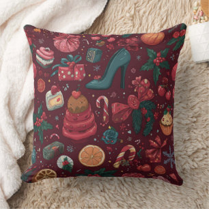Red Coquette Christmas Glam Pattern Cushion