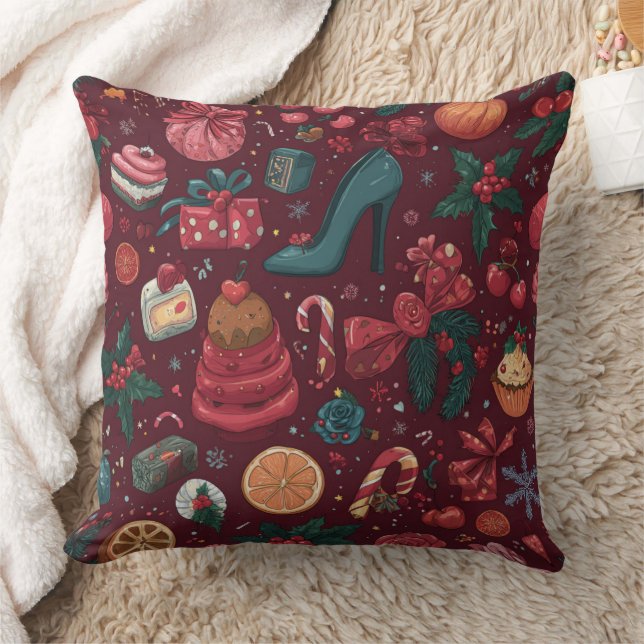 Red Coquette Christmas Glam Pattern Cushion (Blanket)