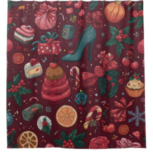 Red Coquette Christmas Glam Pattern Shower Curtain