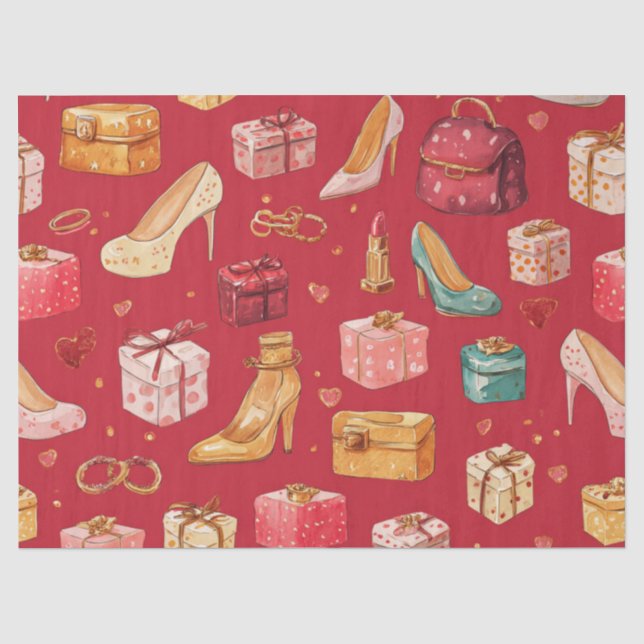 Red Coquette Christmas Glam Pattern Tissue Paper (Front)