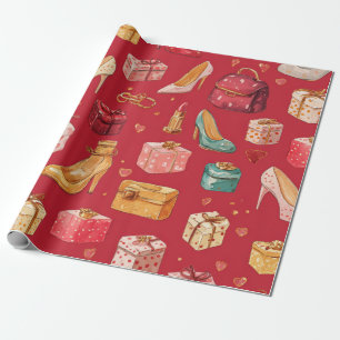 Red Coquette Christmas Glam Pattern Wrapping Paper