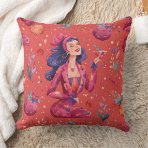 Red Coquette Cocktail Girl Pattern Cushion