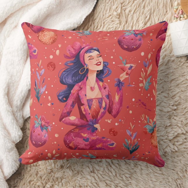 Red Coquette Cocktail Girl Pattern Cushion (Blanket)