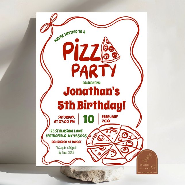Red Coquette Pizza Party Kids Birthday Invitation (Creator Uploaded)