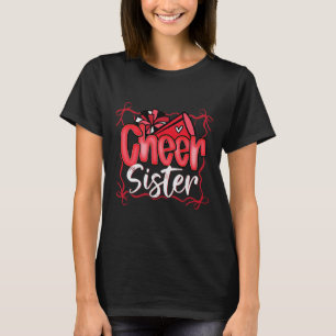 Red Coquette Pom Poms Bow Cheer Sister Cheerleadin T-Shirt