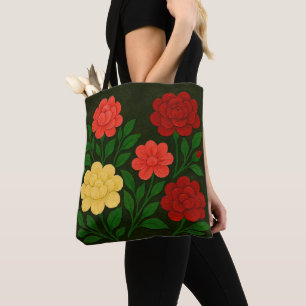 Red, Coral, and Yellow Flower  Tote Bag