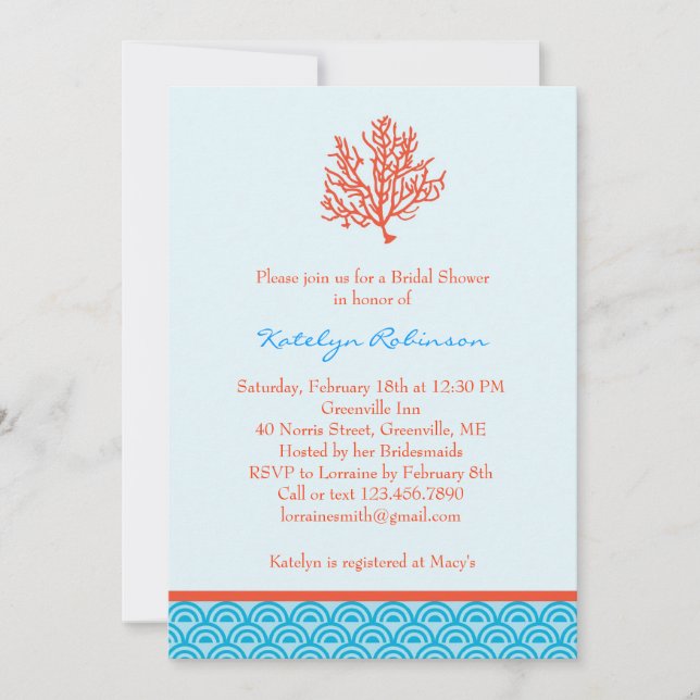 Red Coral Bridal Shower Invitation (Front)