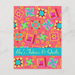 Red Coral Patchwork Quilt Art Store Announcement Postcard