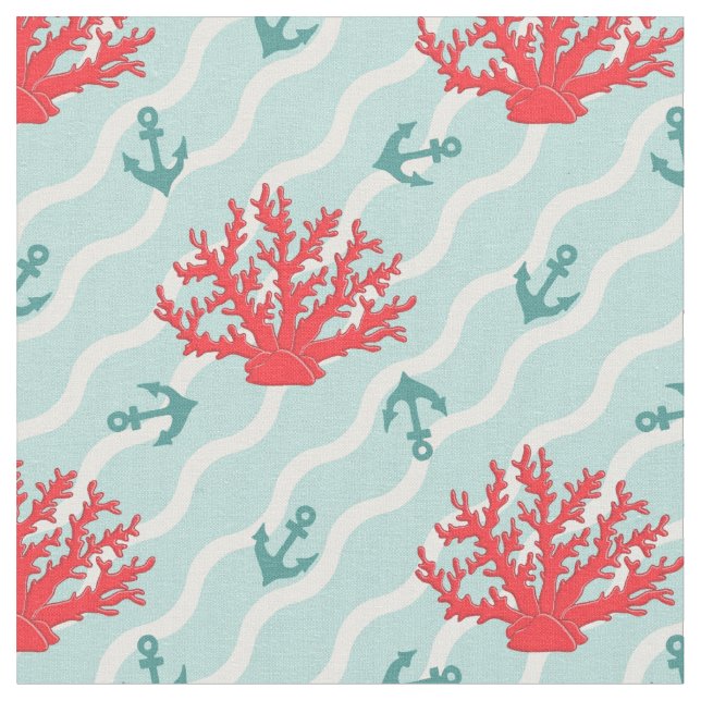 Red Coral Pattern 1 Fabric (Close Up)