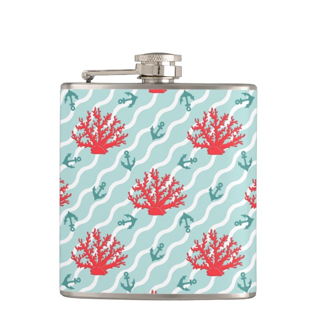 Red Coral Pattern 1 Hip Flask (Front)